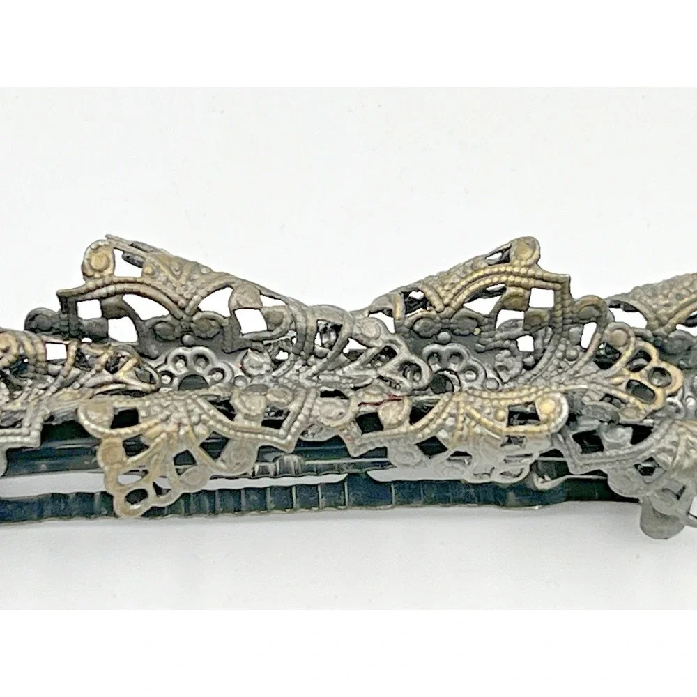 Vintage Art Deco Barrette Filigree Design Hair Pin Silver Tone